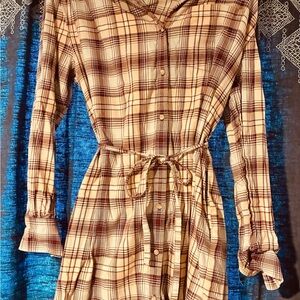 Pendleton Beige and Brown Plaid Long Sleeve Dress